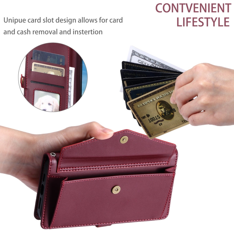 For Samsung Galaxy S25+ 5G Wallet Multi-card Slot Leather Phone Case with Lanyard(Wine Red) - Galaxy S25+ 5G Cases by PMC TechLife | Online Shopping South Africa | PMC TechLife | Buy Now Pay Later Mobicred