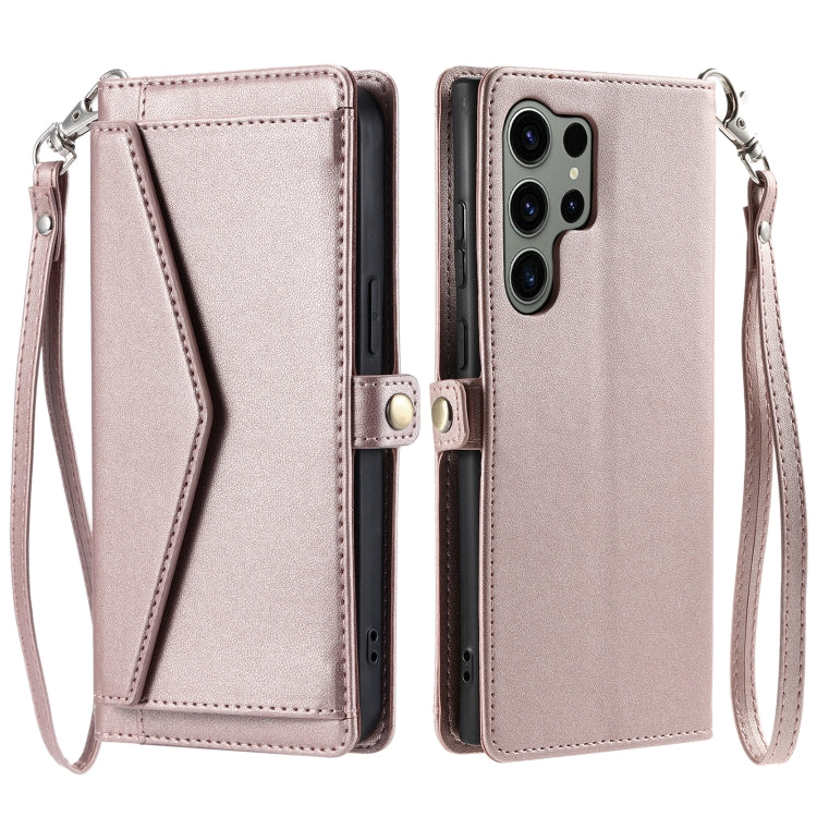 For Samsung Galaxy S25 Ultra 5G Wallet Multi-card Slot Leather Phone Case with Lanyard(Rose Gold) - Galaxy S25 Ultra 5G Cases by PMC TechLife | Online Shopping South Africa | PMC TechLife | Buy Now Pay Later Mobicred