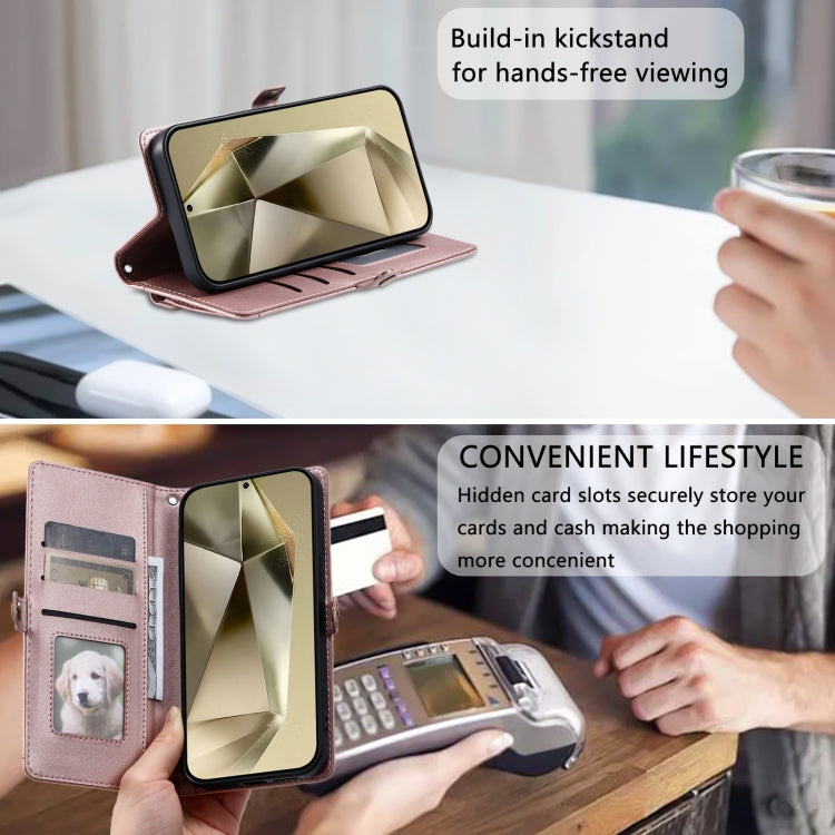 For Samsung Galaxy S25 Ultra 5G Wallet Multi-card Slot Leather Phone Case with Lanyard(Rose Gold) - Galaxy S25 Ultra 5G Cases by PMC TechLife | Online Shopping South Africa | PMC TechLife | Buy Now Pay Later Mobicred