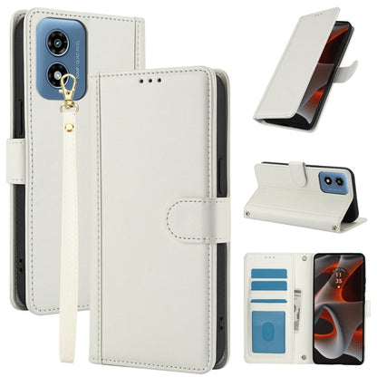 For Motorola Moto G Play 2024 Skin Feel Pure Color Card Slots Leather Phone Case with Dual Lanyard(White) - Motorola Cases by PMC Jewellery | Online Shopping South Africa | PMC Jewellery | Buy Now Pay Later Mobicred