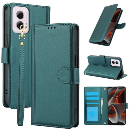 For Motorola Moto G Power 5G 2024 Skin Feel Pure Color Card Slots Leather Phone Case with Dual Lanyard(Green) - Motorola Cases by PMC Jewellery | Online Shopping South Africa | PMC Jewellery | Buy Now Pay Later Mobicred