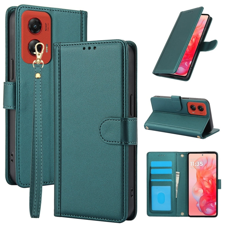 For Motorola Moto G Stylus 5G 2024 Skin Feel Pure Color Card Slots Leather Phone Case with Dual Lanyard(Green) - Motorola Cases by PMC Jewellery | Online Shopping South Africa | PMC Jewellery | Buy Now Pay Later Mobicred