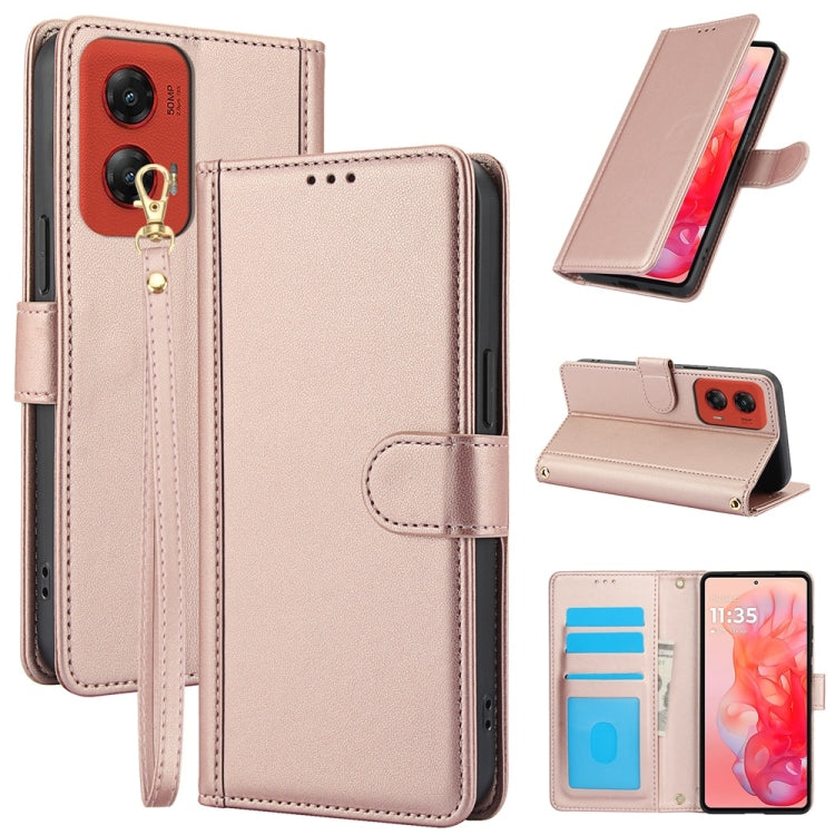 For Motorola Moto G Stylus 5G 2024 Skin Feel Pure Color Card Slots Leather Phone Case with Dual Lanyard(Rose Gold) - Motorola Cases by PMC Jewellery | Online Shopping South Africa | PMC Jewellery | Buy Now Pay Later Mobicred