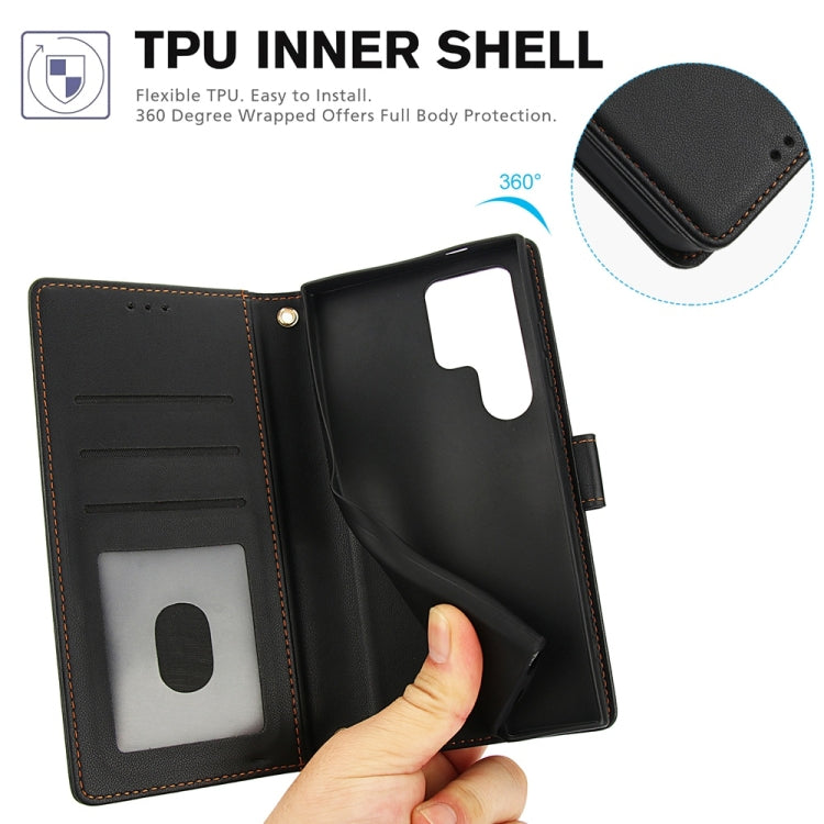 For Samsung Galaxy S25 Ultra 5G Skin Feel Pure Color Card Slots Leather Phone Case with Dual Lanyard(Black) - Galaxy S25 Ultra 5G Cases by PMC TechLife | Online Shopping South Africa | PMC TechLife | Buy Now Pay Later Mobicred