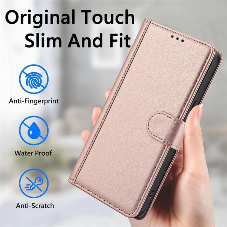 For Samsung Galaxy S25 Ultra 5G Skin Feel Pure Color Card Slots Leather Phone Case with Dual Lanyard(Rose Gold) - Galaxy S25 Ultra 5G Cases by PMC TechLife | Online Shopping South Africa | PMC TechLife | Buy Now Pay Later Mobicred