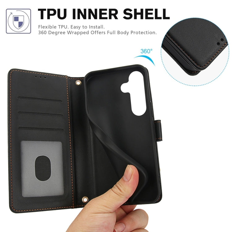 For Samsung Galaxy S25+ 5G Skin Feel Pure Color Card Slots Leather Phone Case with Dual Lanyard(Black) - Galaxy S25+ 5G Cases by PMC TechLife | Online Shopping South Africa | PMC TechLife | Buy Now Pay Later Mobicred