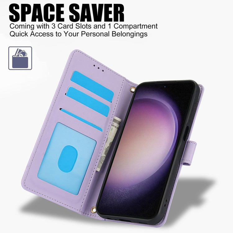 For Samsung Galaxy S25+ 5G Skin Feel Pure Color Card Slots Leather Phone Case with Dual Lanyard(Purple) - Galaxy S25+ 5G Cases by PMC TechLife | Online Shopping South Africa | PMC TechLife | Buy Now Pay Later Mobicred
