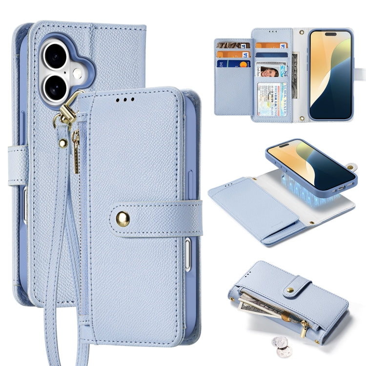 For iPhone 16 Plus DUX DUCIS Lawa Series 2 in 1 Wallet Zipper Detachable MagSafe Phone Case with Lanyard(Light Blue) - iPhone 16 Plus Cases by DUX DUCIS | Online Shopping South Africa | PMC Jewellery | Buy Now Pay Later Mobicred