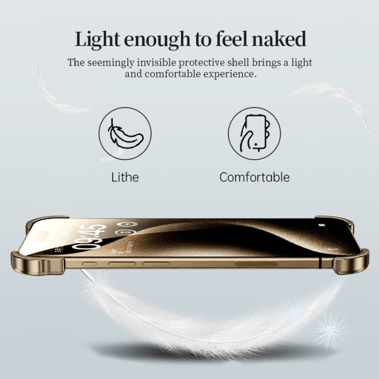 For iPhone 16 Plus Frameless Metal Corner Pad Phone Case with Lens Film(Gold) - free shipping - PMC Jewellery - Order now!
