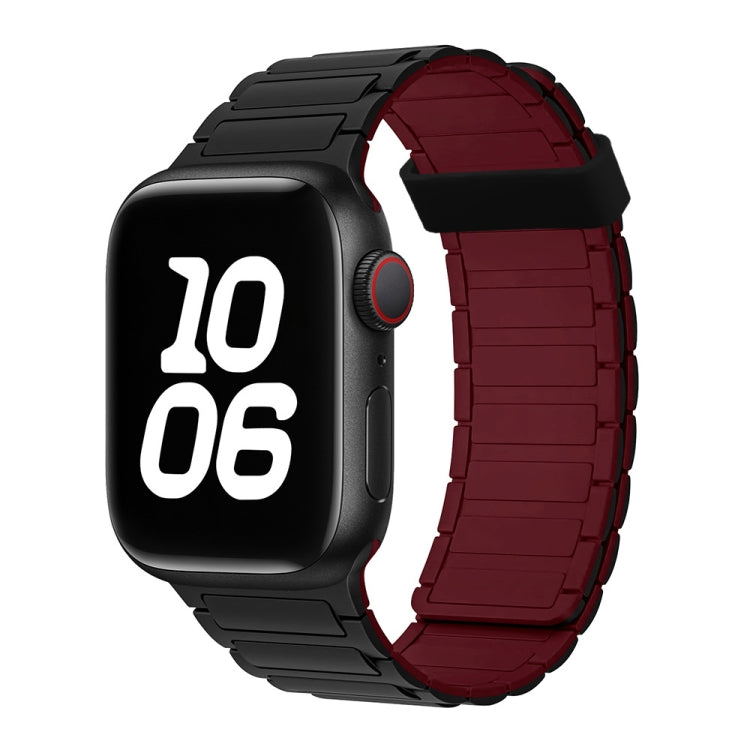 For Apple Watch Series 4 44mm Tri-beads Magnetic Hoop Silicone Watch Band(Black Wine Red) - free shipping - PMc TechLife - Order now!
