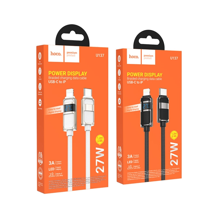 hoco U137 USB-C / Type-C to 8 Pin Line PD Charging Data Cable with Display, Length:1.2m(White) - 2 in 1 Cable by hoco | Online Shopping South Africa | PMC Jewellery | Buy Now Pay Later Mobicred