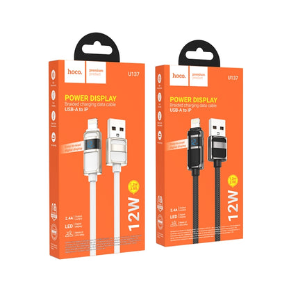 hoco U137 USB to 8 Pin Line 2.4A Charging Data Cable with Display, Length:1.2m(White) - Normal Style Cable by hoco | Online Shopping South Africa | PMC Jewellery | Buy Now Pay Later Mobicred