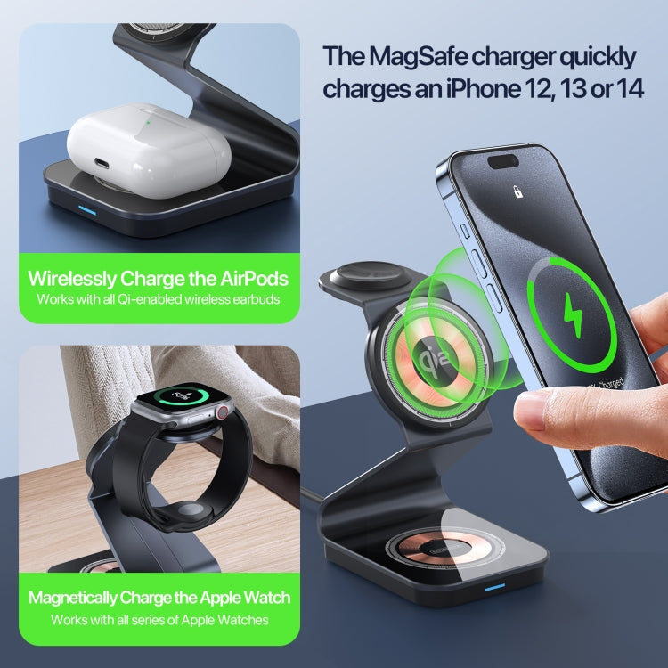 DUZZONA W21 Qi2 15W 3 in 1 Magnetic Wireless Charger Stand(Black) - free shipping - PMC Jewellery - Order now!