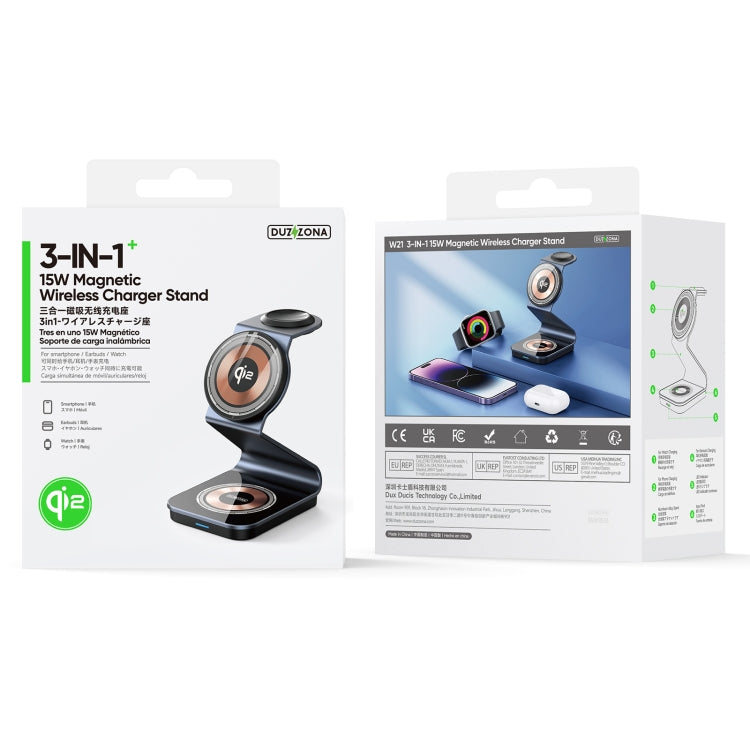 DUZZONA W21 Qi2 15W 3 in 1 Magnetic Wireless Charger Stand(Black) - free shipping - PMC Jewellery - Order now!
