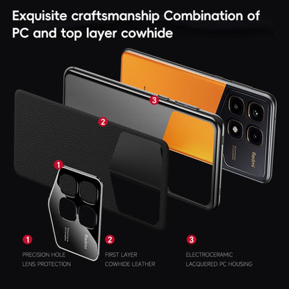 For Redmi K70 Champion First Layer Cowhide Leather Electroplated PC Phone Case(Black) - Xiaomi Cases by PMC Jewellery | Online Shopping South Africa | PMC Jewellery | Buy Now Pay Later Mobicred