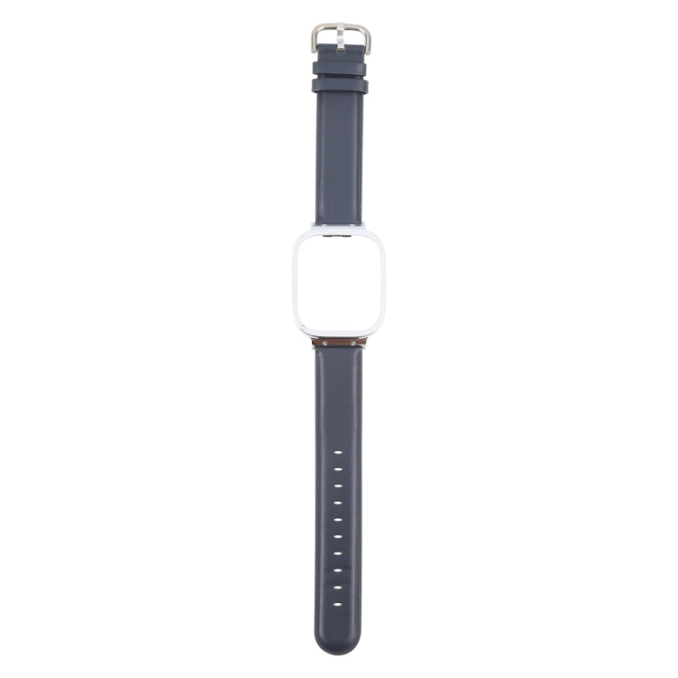 For Redmi Watch 3 Lite Metal Frame Integrated Genuine Leather Watch Band(Dark Blue) - Watch Bands by PMc TechLife | Online Shopping South Africa | PMc TechLife | Buy Now Pay Later Mobicred