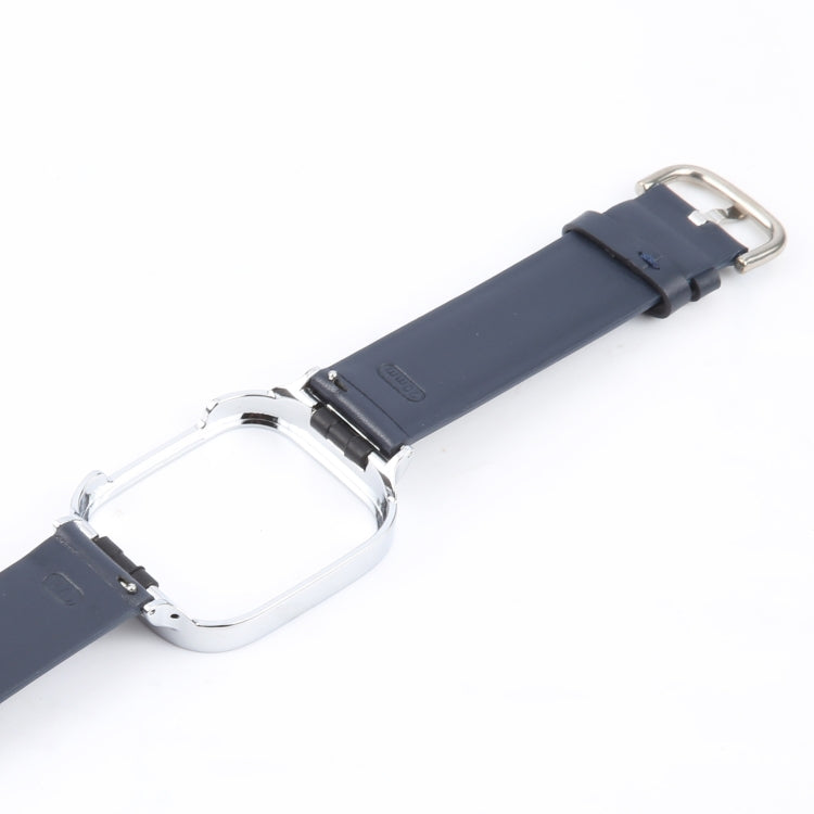 For Redmi Watch 3 Lite Metal Frame Integrated Genuine Leather Watch Band(Dark Blue) - Watch Bands by PMc TechLife | Online Shopping South Africa | PMc TechLife | Buy Now Pay Later Mobicred
