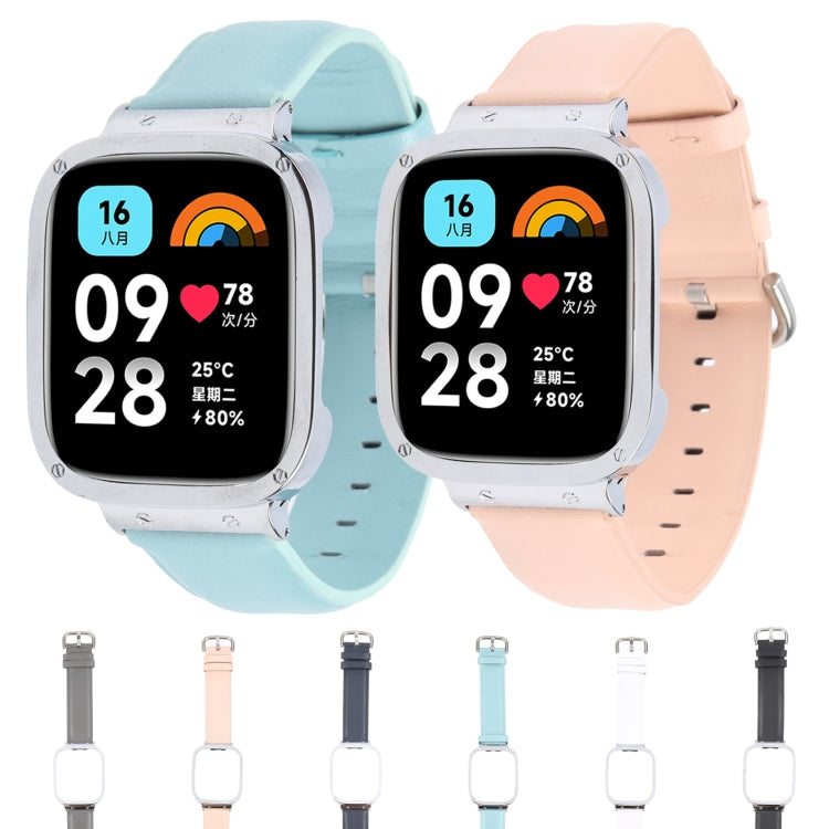 For Redmi Watch 3 Lite Metal Frame Integrated Genuine Leather Watch Band(Dark Blue) - Watch Bands by PMc TechLife | Online Shopping South Africa | PMc TechLife | Buy Now Pay Later Mobicred