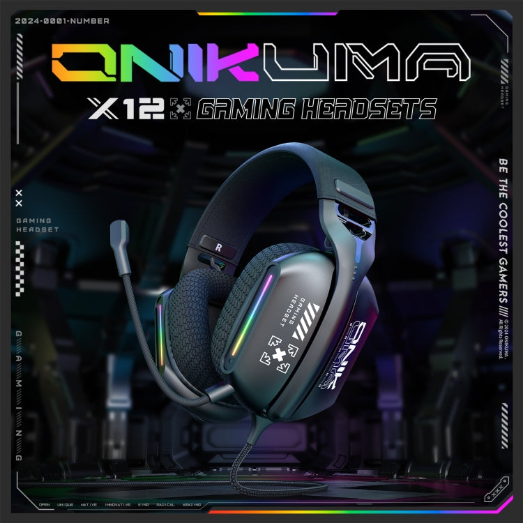 ONIKUMA X12 USB /  3.5mm Wired RGB Light Gaming Headset with Mic, Cable length: 2.2m(Black) - Multimedia Headset by ONIKUMA | Online Shopping South Africa | PMC Jewellery | Buy Now Pay Later Mobicred