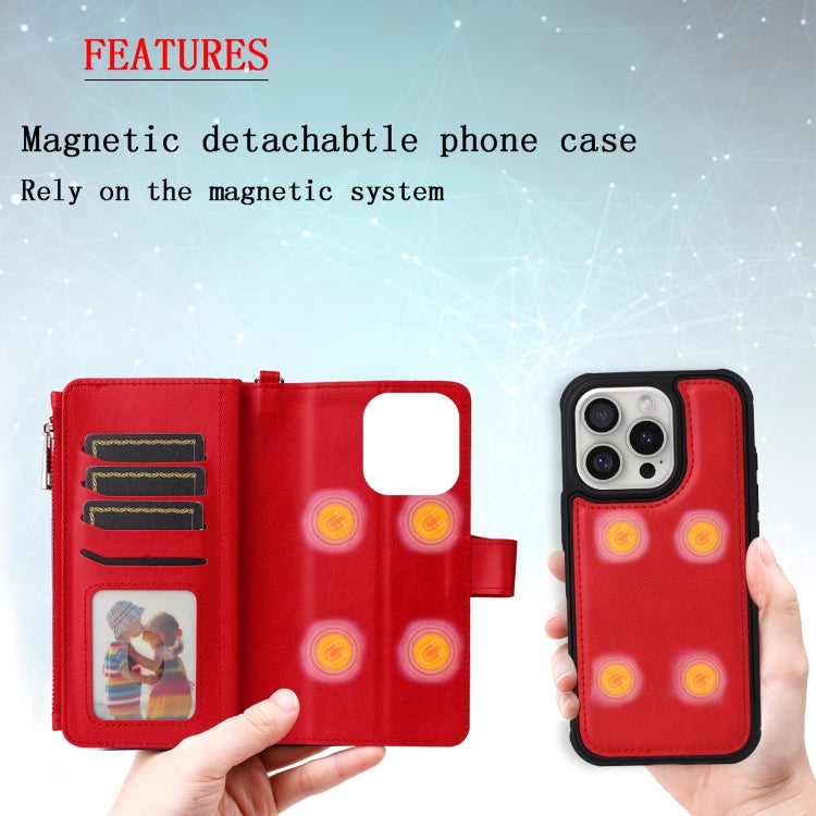 For iPhone 16 Pro Solid Color 2 in 1 Zipper Shockproof Phone Case(Red) - iPhone 16 Pro Cases by PMC Jewellery | Online Shopping South Africa | PMC Jewellery | Buy Now Pay Later Mobicred