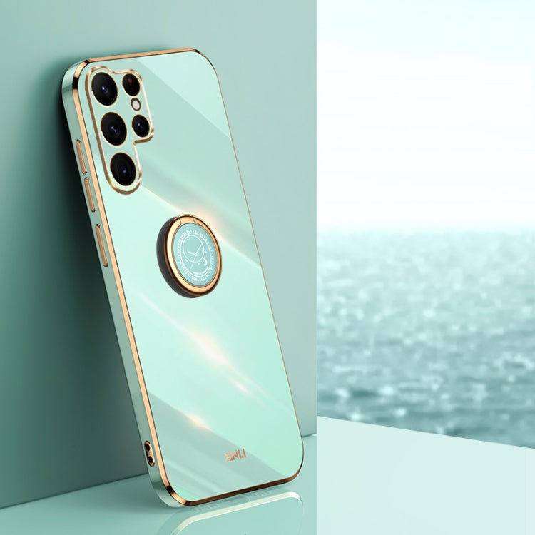 For Samsung Galaxy S25 Ultra 5G XINLI Straight Edge 6D Electroplate TPU Phone Case with Ring Holder(Mint Green) - free shipping - PMC Jewellery - Order now!