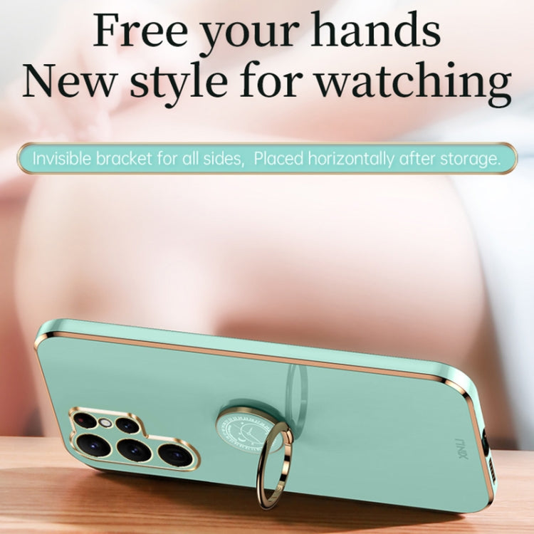 For Samsung Galaxy S25 Ultra 5G XINLI Straight Edge 6D Electroplate TPU Phone Case with Ring Holder(Mint Green) - free shipping - PMC Jewellery - Order now!