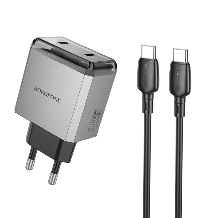 BOROFONE BN21 PD 40W 2 Type-C Charger with 1m Type-C to Type-C Cable Set, For:EU Plug(Tarnish) - USB Charger by Borofone | Online Shopping South Africa | PMC TechLife | Buy Now Pay Later Mobicred
