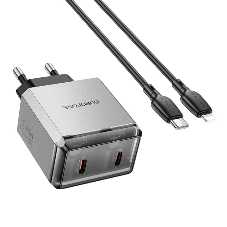 BOROFONE BN21 PD 40W 2 Type-C Charger with 1m Type-C to 8 Pin Cable Set, For:EU Plug(Tarnish) - free shipping - PMC TechLife - Order now!