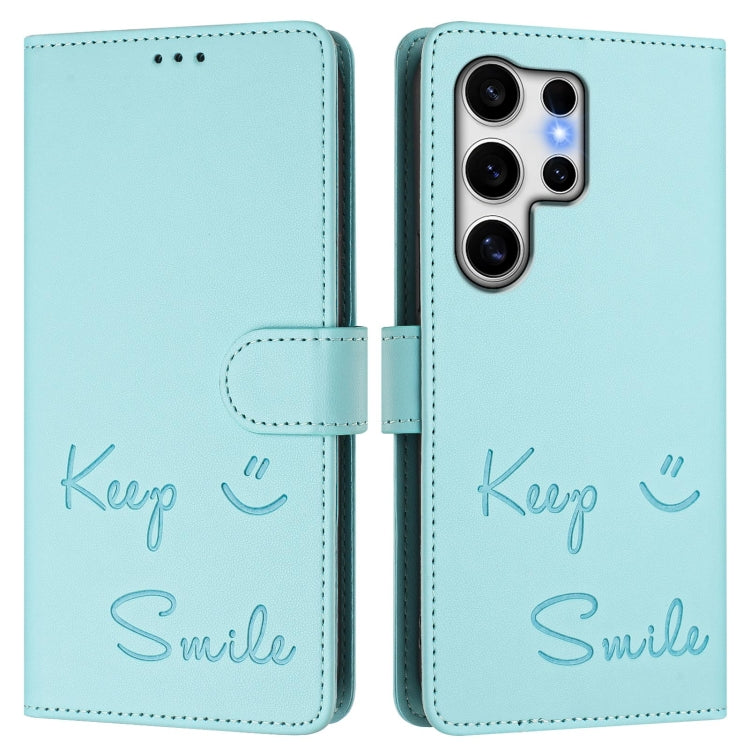 For Samsung Galaxy S25 Ultra 5G Smile Embossing RFID Leather Phone Case(Mint Green) - Galaxy S25 Ultra 5G Cases by PMC TechLife | Online Shopping South Africa | PMC TechLife | Buy Now Pay Later Mobicred