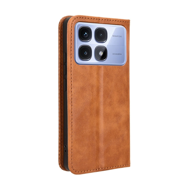 For Redmi K70 Ultra Magnetic Buckle Retro Texture Leather Phone Case(Brown) - Xiaomi Cases by PMC Jewellery | Online Shopping South Africa | PMC Jewellery | Buy Now Pay Later Mobicred