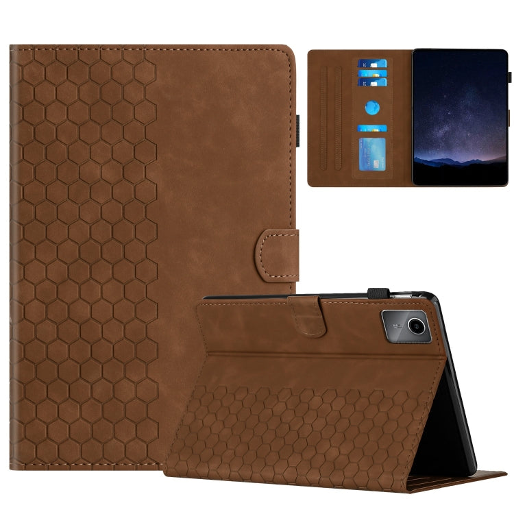 For Lenovo Tab M11 / Xiaoxin Pad 2024 Honeycomb Embossed Leather Smart Tablet Case(Brown) - Lenovo by PMC Jewellery | Online Shopping South Africa | PMC Jewellery | Buy Now Pay Later Mobicred