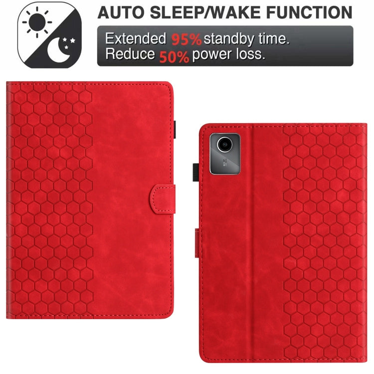 For Lenovo Tab M11 / Xiaoxin Pad 2024 Honeycomb Embossed Leather Smart Tablet Case(Red) - Lenovo by PMC Jewellery | Online Shopping South Africa | PMC Jewellery | Buy Now Pay Later Mobicred