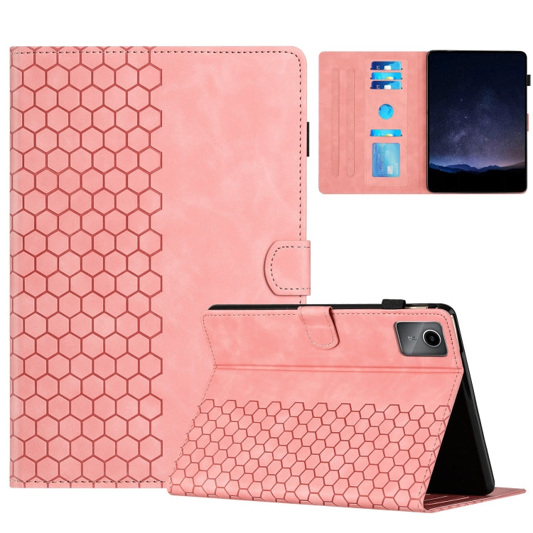 For Lenovo Tab M11 / Xiaoxin Pad 2024 Honeycomb Embossed Leather Smart Tablet Case(Pink) - Lenovo by PMC Jewellery | Online Shopping South Africa | PMC Jewellery | Buy Now Pay Later Mobicred