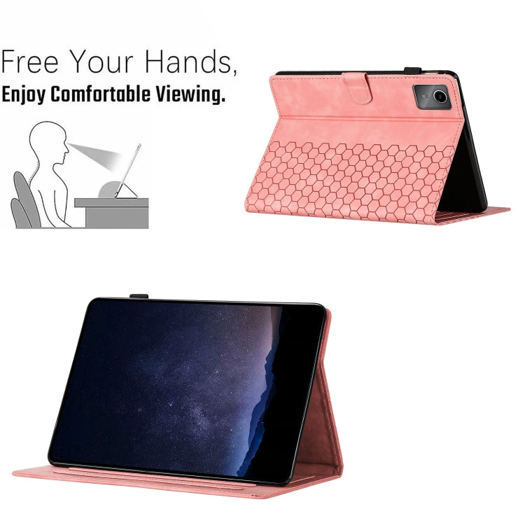 For Lenovo Tab M11 / Xiaoxin Pad 2024 Honeycomb Embossed Leather Smart Tablet Case(Pink) - Lenovo by PMC Jewellery | Online Shopping South Africa | PMC Jewellery | Buy Now Pay Later Mobicred