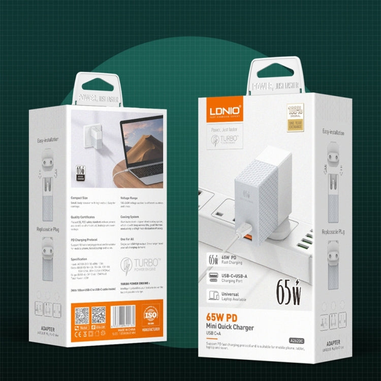 LDNIO A2620C PD3.0 65W USB Power Adapter Travel Charger with Type-C to Type-C Cable, EU Plug - free shipping - PMC Jewellery - Order now!