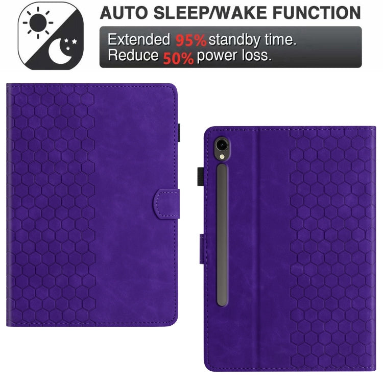 For Samsung Galaxy Tab S9 / S9 FE Honeycomb Embossed Leather Smart Tablet Case(Purple) - Galaxy Tab S9 Cases by PMC Jewellery | Online Shopping South Africa | PMC Jewellery | Buy Now Pay Later Mobicred