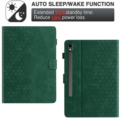 For Samsung Galaxy Tab S9 / S9 FE Honeycomb Embossed Leather Smart Tablet Case(Green) - Galaxy Tab S9 Cases by PMC Jewellery | Online Shopping South Africa | PMC Jewellery | Buy Now Pay Later Mobicred