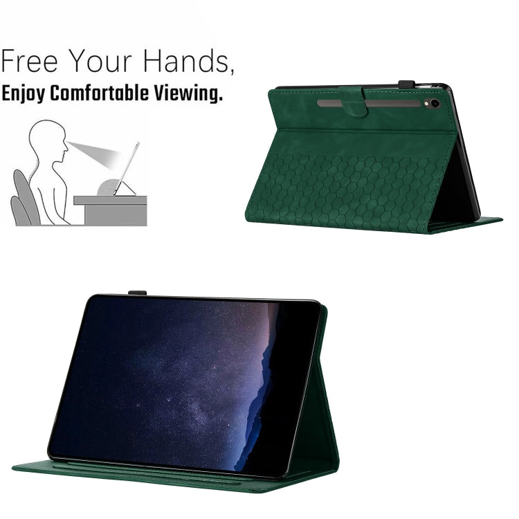 For Samsung Galaxy Tab S9 / S9 FE Honeycomb Embossed Leather Smart Tablet Case(Green) - Galaxy Tab S9 Cases by PMC Jewellery | Online Shopping South Africa | PMC Jewellery | Buy Now Pay Later Mobicred