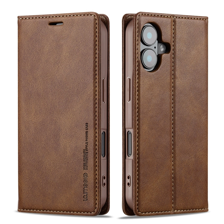 For iPhone 16 LC.IMEEKE RFID Anti-theft Leather Phone Case(Brown) - iPhone 16 Cases by LC.IMEEKE | Online Shopping South Africa | PMC Jewellery | Buy Now Pay Later Mobicred