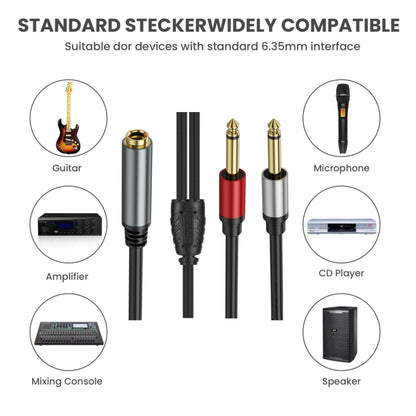 0.3m 6.35mm TRS Stereo Female to 2 x 6.35mm TS Male Mono Audio Adapter Cable(Black) - Video & Audio Cable by PMC Jewellery | Online Shopping South Africa | PMC Jewellery | Buy Now Pay Later Mobicred