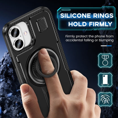 For iPhone 16 Plus Ring Holder Carbon Fiber PC Hybrid TPU Phone Case(Black) - iPhone 16 Plus Cases by PMC Jewellery | Online Shopping South Africa | PMC Jewellery | Buy Now Pay Later Mobicred