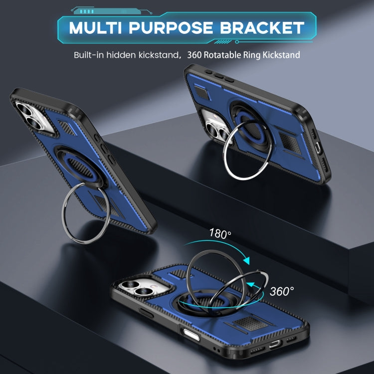 For iPhone 16 Ring Holder Carbon Fiber PC Hybrid TPU Phone Case(Blue) - iPhone 16 Cases by PMC Jewellery | Online Shopping South Africa | PMC Jewellery | Buy Now Pay Later Mobicred