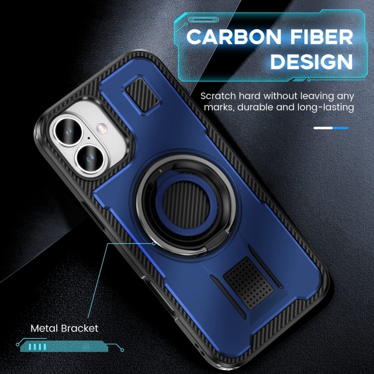 For iPhone 16 Ring Holder Carbon Fiber PC Hybrid TPU Phone Case(Blue) - iPhone 16 Cases by PMC Jewellery | Online Shopping South Africa | PMC Jewellery | Buy Now Pay Later Mobicred