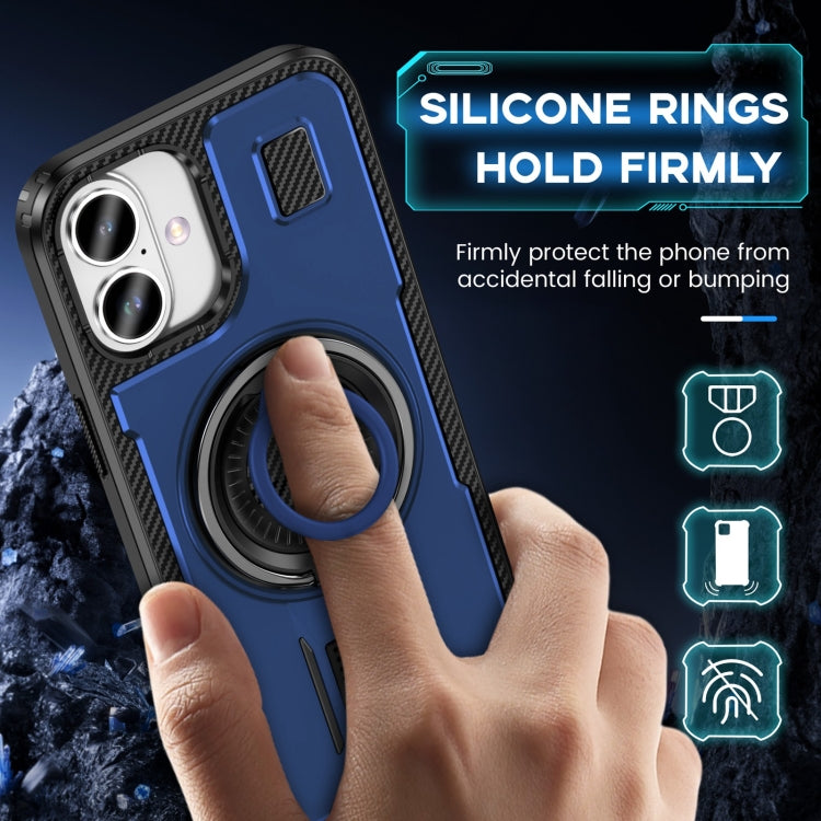 For iPhone 16 Ring Holder Carbon Fiber PC Hybrid TPU Phone Case(Blue) - iPhone 16 Cases by PMC Jewellery | Online Shopping South Africa | PMC Jewellery | Buy Now Pay Later Mobicred