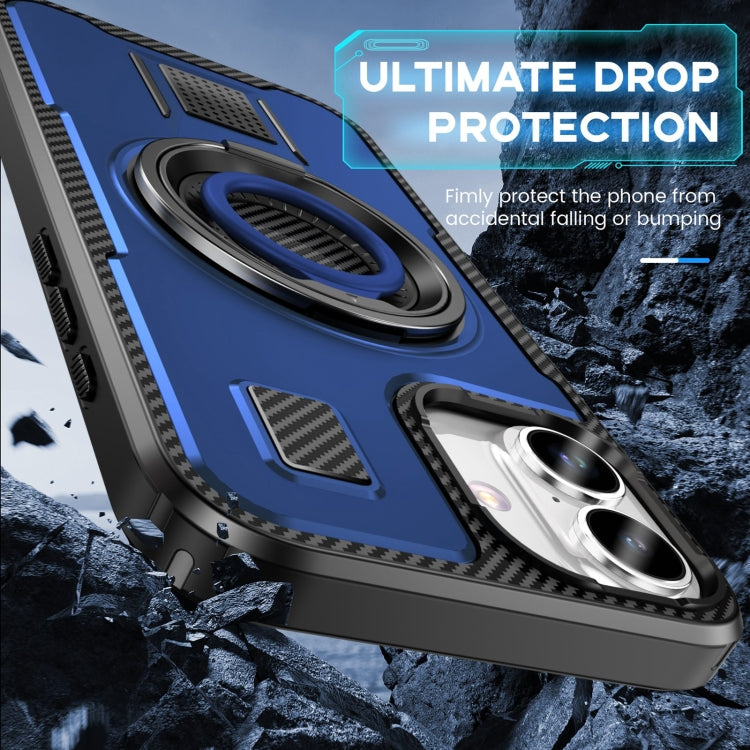 For iPhone 16 Ring Holder Carbon Fiber PC Hybrid TPU Phone Case(Blue) - iPhone 16 Cases by PMC Jewellery | Online Shopping South Africa | PMC Jewellery | Buy Now Pay Later Mobicred