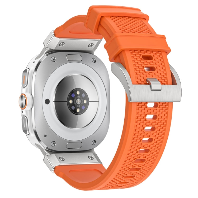 For Samsung Galaxy Watch Ultra 47mm Silver Steel Buckle Rubber Quick Release Watch Band(Orange) - free shipping - PMC TechLife - Order now!