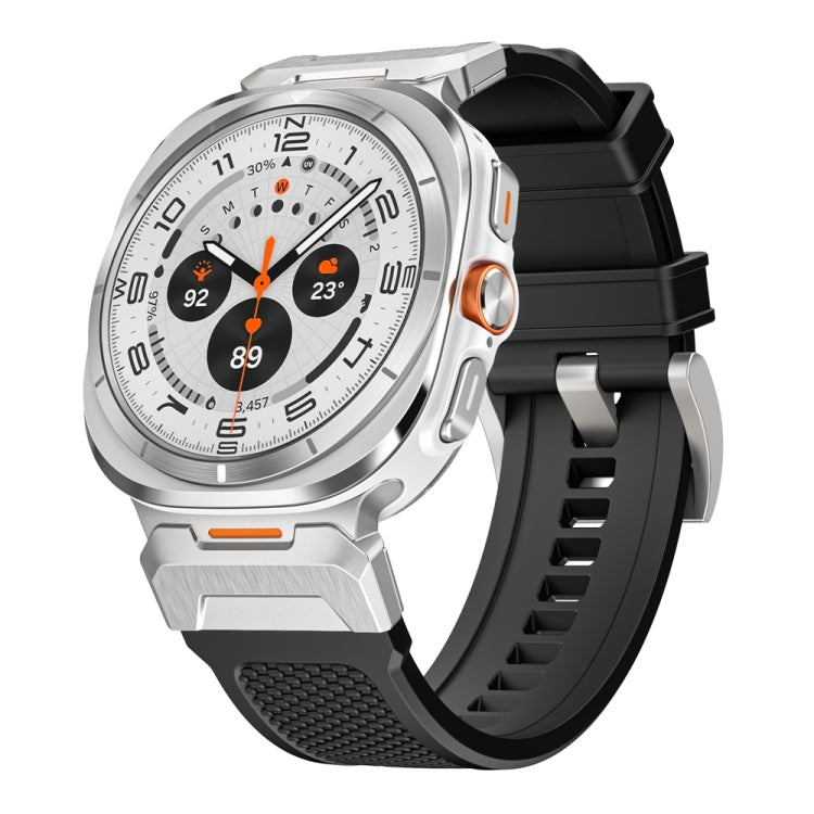 For Samsung Galaxy Watch Ultra 47mm / Ultra 2025 Silver Steel Buckle Rubber Quick Release Watch Band(Black) - free shipping - PMC TechLife - Order now!