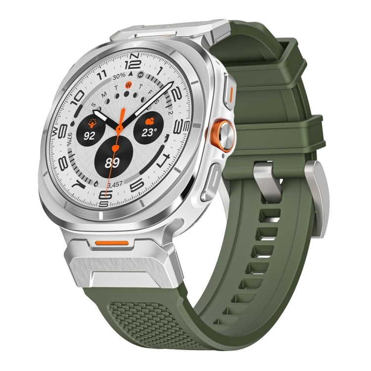 For Samsung Galaxy Watch Ultra 47mm Silver Steel Buckle Rubber Quick Release Watch Band(Army Green) - free shipping - PMC TechLife - Order now!