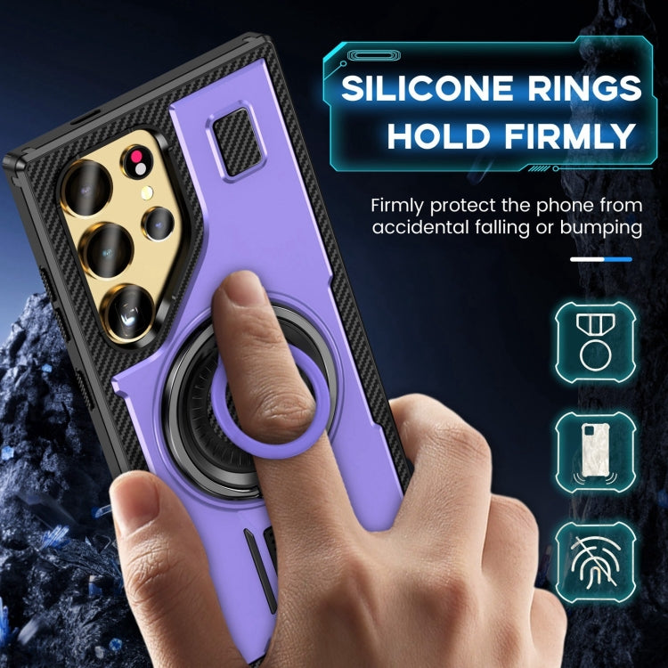 For Samsung Galaxy S25 Ultra 5G Ring Holder Carbon Fiber PC Hybrid TPU Phone Case(Purple) - Galaxy S25 Ultra 5G Cases by PMC Jewellery | Online Shopping South Africa | PMC Jewellery | Buy Now Pay Later Mobicred