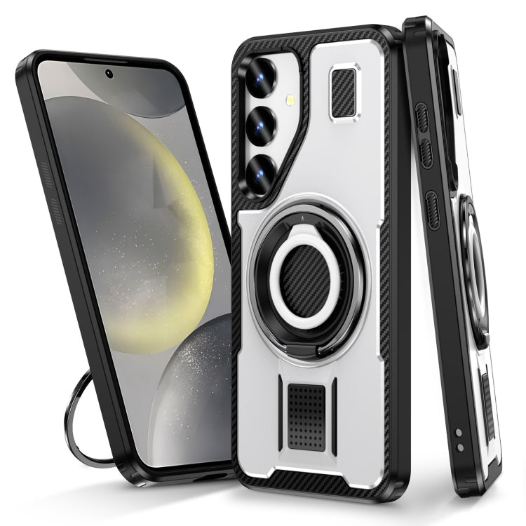 For Samsung Galaxy S25 5G Ring Holder Carbon Fiber PC Hybrid TPU Phone Case(White) - Galaxy S25 5G Cases by PMC Jewellery | Online Shopping South Africa | PMC Jewellery | Buy Now Pay Later Mobicred